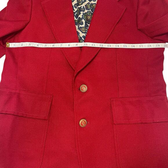 Stanley Blacker Vintage Red Blazer 40R Oversized Textured Gold Buttons USA - Picture 5 of 16